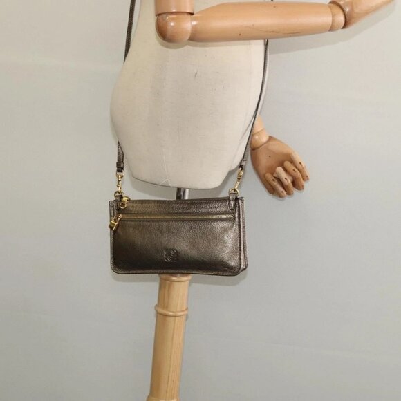 LOEWE Shoulder Pouch Leather Gold Auth sw1137